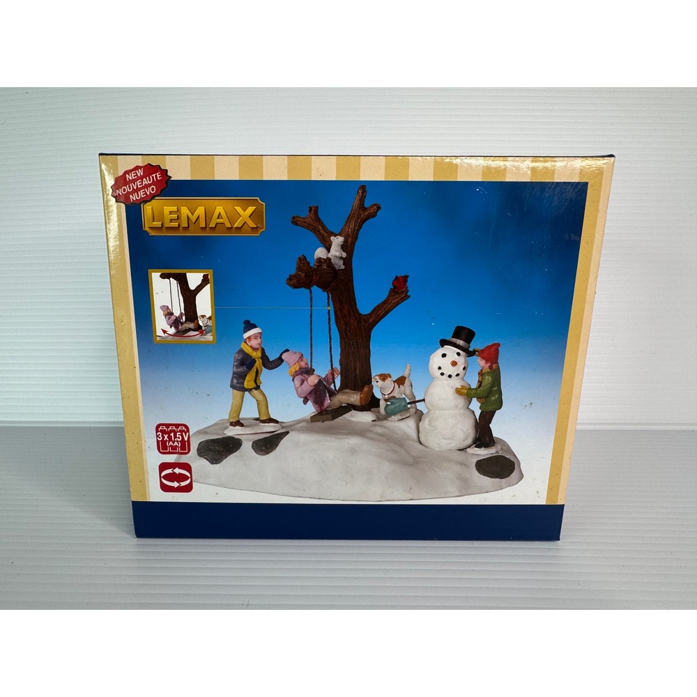 Lemax Tire Swing Twirl 84354 Animated Christmas Village Tabletop Snowman Dog